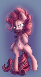 Size: 1940x3624 | Tagged: safe, artist:sharpy, pinkie pie, earth pony, pony, g4, bedroom eyes, bipedal, female, high res, looking at you, mare, smiling, smiling at you, solo, spread legs, spreading, tongue out