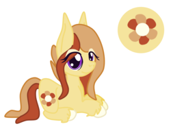 Size: 1237x960 | Tagged: safe, artist:casanova-mew, oc, oc only, oc:flower core, earth pony, pony, female, mare, offspring, parent:big macintosh, parent:fluttershy, parents:fluttermac, prone, simple background, solo, white background