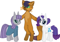 Size: 2126x1525 | Tagged: safe, artist:casanova-mew, capper dapperpaws, maud pie, rarity, abyssinian, cat, pony, anthro, digitigrade anthro, g4, my little pony: the movie, capperbetes, capperimaud, chest fluff, cute, female, mare, maudabetes, missing accessory, polyamory, raribetes, simple background, transparent background, trio
