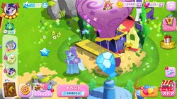 Size: 1200x675 | Tagged: safe, gameloft, granny smith, rarity, spike, trixie, twilight sparkle, dragon, g4, japanese