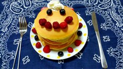 Size: 1200x675 | Tagged: safe, a royal problem, g4, blueberry, defictionalization, food, irl, pancakes, photo, raspberry (food), strawberry, whipped cream