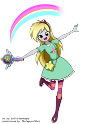 Size: 1000x1300 | Tagged: safe, artist:twilite-sparkleplz, derpy hooves, equestria girls, g4, clothes, crossover, cute, derpabetes, disney, dress, female, simple background, smiling, solo, star butterfly, star vs the forces of evil, wand, white background
