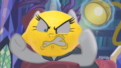 Size: 1024x573 | Tagged: safe, artist:feqbrony, edit, edited screencap, screencap, rarity, g4, it isn't the mane thing about you, fanart, food, lamp, lemon, magic, mane, meme, meme face, messy mane, rage, rage face, random, rarilemon, silly, silly face
