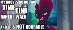 Size: 958x398 | Tagged: safe, screencap, grubber, tempest shadow, g4, my little pony: the movie, blatant lies, broken horn, eye scar, horn, image macro, meme, scar, text, tsundere shadow