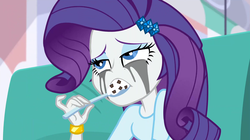 Size: 1912x1072 | Tagged: safe, screencap, rarity, dance magic, equestria girls, g4, spoiler:eqg specials, comfort eating, crying, eating, female, food, ice cream, makeup, marshmelodrama, mascara, mascarity, nom, rarity being rarity, running makeup, sad, solo, spoon