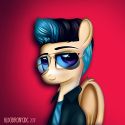 Size: 3000x3000 | Tagged: safe, artist:aldobronyjdc, oc, oc only, oc:aldenzbeat, pegasus, pony, alternate hairstyle, clothes, haircut, high res, jacket, leather jacket, solo, sunglasses