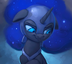 Size: 800x714 | Tagged: safe, artist:rodrigues404, nightmare moon, alicorn, pony, armor, bust, crying, cute, female, filly, floppy ears, frown, glare, helmet, horn, looking down, mare, nightmare woon, sad, sadorable, solo, wavy mouth, wings
