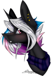 Size: 443x650 | Tagged: safe, artist:ohflaming-rainbow, oc, oc only, oc:flaming rainbow, alicorn, pony, bust, clothes, female, mare, portrait, scarf, simple background, solo, transparent background