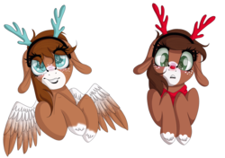 Size: 1700x1200 | Tagged: dead source, safe, artist:autumnheart462, oc, oc only, oc:autumn, oc:hazel, antlers, female, heart eyes, mare, reindeer antlers, simple background, transparent background, wingding eyes, ych result