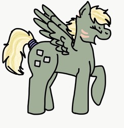 Size: 617x634 | Tagged: safe, artist:0rangedrink, oc, oc only, oc:granite rock, pegasus, pony, eyes closed, offspring, open mouth, parent:limestone pie, parent:zephyr breeze, parents:zephyrstone, raised hoof, simple background, smiling, solo, standing, tail wrap, white background