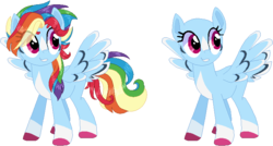 Size: 727x390 | Tagged: safe, artist:pandemiamichi, rainbow dash, pony, g4, alternate hairstyle, bald, base used, colored wings, female, mare, multicolored wings, simple background, solo, spread wings, transparent background, wings