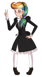 Size: 700x1300 | Tagged: safe, artist:rmariansj, rainbow dash, human, g4, alternate hairstyle, anime, clothes, crossover, female, hand on hip, humanized, manga, peace sign, simple background, solo, strawberry panic!, transparent background