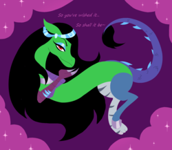 Size: 1252x1088 | Tagged: safe, artist:purfectprincessgirl, draconequus, genie, crossover, danny phantom, desiree, draconequified, female, looking at you, smiling, solo, species swap