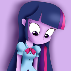Size: 3000x3000 | Tagged: safe, artist:vicakukac200, twilight sparkle, equestria girls, g4, clothes, female, high res, looking down, simple background, solo