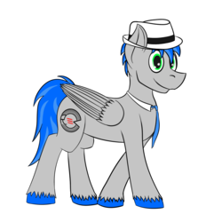 Size: 1000x1000 | Tagged: safe, artist:recordmelodie, oc, oc only, oc:record melodie, pegasus, pony, 2018 community collab, derpibooru community collaboration, hat, male, simple background, smiling, solo, stallion, standing, transparent background