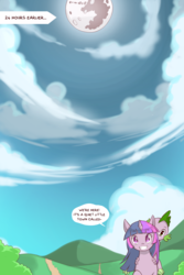 Size: 1280x1920 | Tagged: safe, artist:cold-blooded-twilight, nightmare moon, spike, twilight sparkle, dragon, pony, unicorn, cold blooded twilight, comic:cold storm, g4, cloud, comic, dialogue, female, grin, looking at you, mare, mare in the moon, moon, smiling