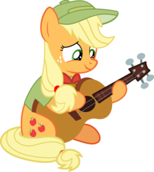 Size: 4800x5353 | Tagged: safe, artist:jhayarr23, applejack, earth pony, pony, g4, absurd resolution, acoustic guitar, camp friendship, clothes, female, guitar, hat, musical instrument, simple background, transparent background, vector