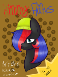 Size: 3000x4000 | Tagged: safe, artist:itssopanda, oc, oc only, oc:kimmy flakes, pony, bags under eyes, beanie, cereal, cereal box, food, hair over one eye, hat, solo, unamused