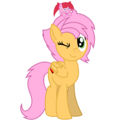 Size: 1200x1200 | Tagged: safe, artist:toyminator900, pacific glow, oc, oc only, oc:beauty cheat, pegasus, pony, 2018 community collab, derpibooru community collaboration, g4, female, folded wings, looking at you, mare, one eye closed, plushie, simple background, smiling, solo, transparent background, wink