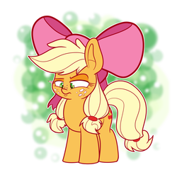 Size: 1100x1100 | Tagged: safe, artist:heir-of-rick, applejack, pony, g4, bow, cute, female, filly, filly applejack, frown, hair bow, jackabetes, pigtails, solo, younger