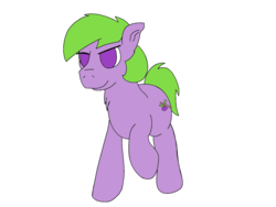 Size: 1600x1200 | Tagged: safe, oc, oc only, oc:fig, earth pony, pony, pony town, chest fluff, raised hoof, simple background, smiling, smirk, solo, trotting, white background