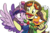 Size: 663x436 | Tagged: safe, artist:brenda hickey, edit, idw, applejack, flam, twilight sparkle, alicorn, pony, g4, spoiler:comic, spoiler:comicholiday2017, background removed, clothes, hat, hug, one eye closed, scarf, side hug, simple background, sweater, transparent background, twilight sparkle (alicorn)