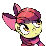 Size: 149x148 | Tagged: safe, artist:brenda hickey, edit, idw, apple bloom, earth pony, pony, g4, spoiler:comic, spoiler:comicholiday2017, background removed, clothes, female, hat, scarf, simple background, solo, transparent background