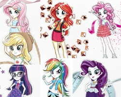 Size: 2560x2048 | Tagged: safe, artist:ritalux, applejack, fluttershy, pinkie pie, rainbow dash, rarity, sci-twi, sunset shimmer, twilight sparkle, equestria girls, g4, my little pony equestria girls: better together, official, concept art, eqg promo pose set, high res, humane five, humane seven, humane six, rarity peplum dress