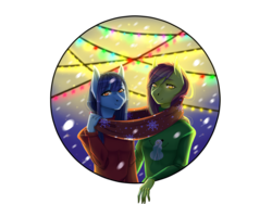 Size: 2480x1860 | Tagged: safe, artist:maria-fly, oc, oc only, oc:artline, oc:cosmia nebula, anthro, clothes, hearth's warming eve, scarf