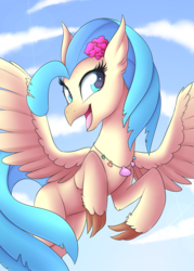 Size: 3000x4200 | Tagged: safe, artist:scarlet-spectrum, princess skystar, classical hippogriff, hippogriff, g4, my little pony: the movie, commission, female, flying, high res, open mouth, solo