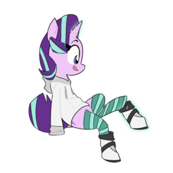 Size: 1280x1280 | Tagged: safe, artist:zvn, starlight glimmer, pony, unicorn, g4, clothes, female, glowing horn, hoodie, horn, mare, simple background, socks, solo, striped socks, transparent background