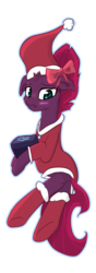 Size: 1228x3496 | Tagged: safe, artist:yinglung, tempest shadow, pony, unicorn, g4, my little pony: the movie, blushing, broken horn, christmas, clothes, eye scar, female, floppy ears, hat, holiday, horn, mare, santa hat, scar, simple background, solo, stockings, thigh highs, transparent background