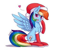 Size: 2116x1840 | Tagged: safe, artist:dsp2003, rainbow dash, pegasus, pony, g4, blushing, clothes, cute, female, hat, heart, looking at you, makeup, mare, open mouth, simple background, stockings, thigh highs, transparent background