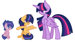 Size: 1461x825 | Tagged: safe, twilight sparkle, oc, oc:flash sparkle, oc:flash wild, alicorn, pony, g4, offspring, parent:flash sentry, parent:twilight sparkle, parents:flashlight, twilight sparkle (alicorn)