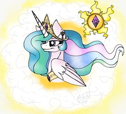 Size: 1610x1460 | Tagged: safe, artist:melonseed11, princess celestia, alicorn, pony, g4, bust, female, folded wings, mare, portrait, solo