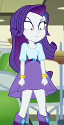 Size: 474x928 | Tagged: safe, screencap, rarity, equestria girls, equestria girls specials, g4, my little pony equestria girls: dance magic, angry, annoyed, belt, blouse, bracelet, clothes, cropped, female, glare, hair, jewelry, looking down, makeup, skirt, solo, teenager, wide eyes