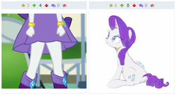 Size: 871x475 | Tagged: safe, artist:kagitsuki, screencap, rarity, derpibooru, equestria girls, equestria girls specials, g4, my little pony equestria girls: dance magic, clothes, cropped, female, juxtaposition, meta, shoes, skirt, solo