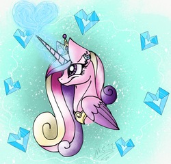 Size: 1417x1362 | Tagged: safe, artist:melonseed11, princess cadance, alicorn, pony, g4, bust, crystal heart, female, folded wings, magic, mare, portrait, profile, solo