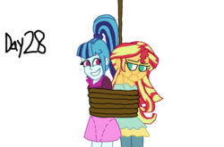 Size: 1101x726 | Tagged: safe, artist:bigpurplemuppet99, sonata dusk, sunset shimmer, equestria girls, g4, female, lesbian, ship:sunata, shipping, simple background, tied up, transparent background, unamused