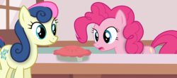 Size: 8185x3646 | Tagged: safe, artist:causenpc, bon bon, pinkie pie, sweetie drops, earth pony, pony, g4, absurd resolution, female, food, mare, open mouth, pie, vector