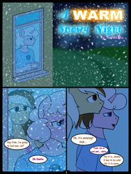 Size: 1500x2000 | Tagged: safe, artist:timidwithapen, oc, oc only, oc:andante, oc:pink marshmallow, anthro, comic:a warm snowy night, comic, gay, male, snow, snowfall