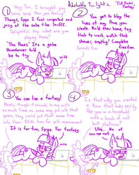 Size: 4779x6013 | Tagged: safe, artist:adorkabletwilightandfriends, spike, twilight sparkle, alicorn, dragon, pony, unicorn, comic:adorkable twilight and friends, g4, absurd resolution, adorkable twilight, bed, blushing, cold, comic, computer, dialogue, female, flu, food, laptop computer, lineart, male, mare, red nosed, sick, slice of life, soup, teasing, the sims, twilight sparkle (alicorn)