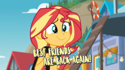 Size: 1278x720 | Tagged: safe, screencap, sunset shimmer, equestria girls, equestria girls specials, g4, my little pony equestria girls: better together, my little pony equestria girls: forgotten friendship, belly button, clothes, cute, shimmerbetes, smiling, summer sunset, swimsuit, tube top