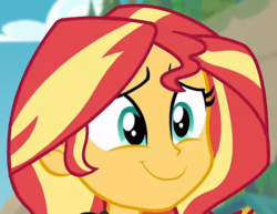 Size: 557x430 | Tagged: safe, screencap, sunset shimmer, equestria girls, equestria girls series, forgotten friendship, g4, cropped, cute, female, shimmerbetes, smiling, solo, summer sunset