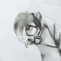 Size: 1018x1018 | Tagged: safe, artist:rupony, oc, oc only, pony, black and white, bridle, bust, grayscale, monochrome, simple background, solo, tack, tongue out, white background