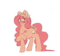 Size: 3900x3600 | Tagged: safe, oc, oc only, oc:meadows, pony, chest fluff, colored, flower, flower in hair, high res, musical instrument, simple background, sketch, solo, tambourine, white background