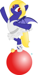 Size: 1623x3227 | Tagged: safe, artist:arifproject, oc, oc only, oc:butter cream, bat pony, pony, balancing, ballerina, bat pony oc, christmas ornament, clothes, decoration, female, mare, signature, simple background, slit pupils, solo, standing, standing on one leg, transparent background, vector