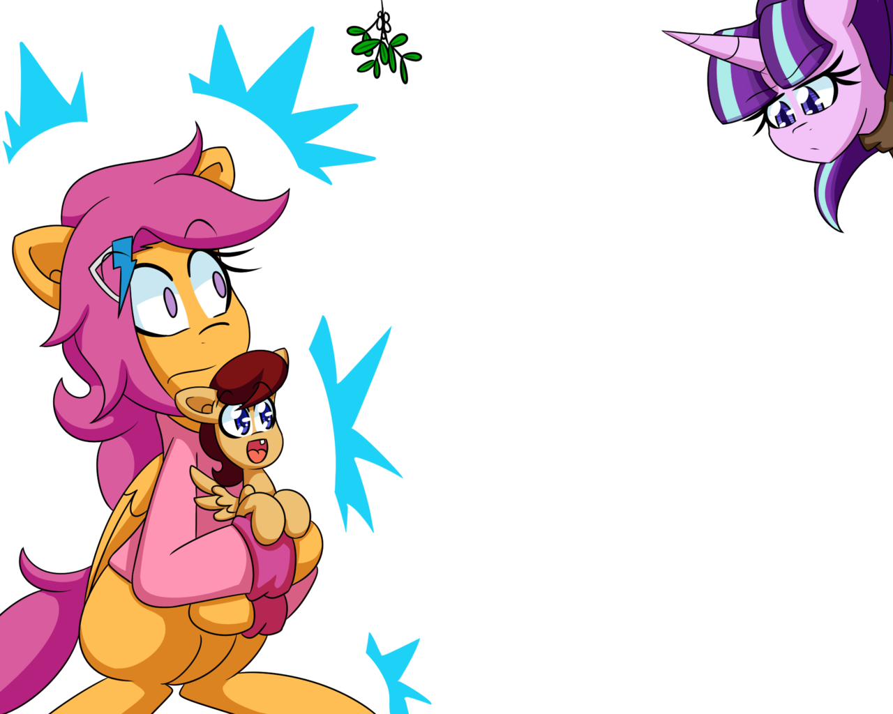 scootaloo, starlight glimmer, oc, oc:lightning blitz, pegasus, pony, unicor...