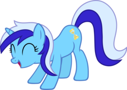 Size: 4500x3199 | Tagged: safe, artist:slb94, minuette, pony, unicorn, g4, ^^, behaving like a dog, cute, excited, eyes closed, face down ass up, female, mare, open mouth, simple background, solo, transparent background, vector