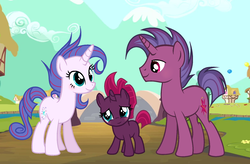 Size: 1740x1138 | Tagged: safe, artist:velveagicsentryyt, fizzlepop berrytwist, tempest shadow, oc, oc:aurora (tempest's mother), oc:transparent (tempest's father), pony, unicorn, g4, my little pony: the movie, base used, cute, family, father and daughter, female, filly, filly tempest shadow, male, mare, mother and daughter, parent, previous generation, stallion, tempest's parents, tempestbetes